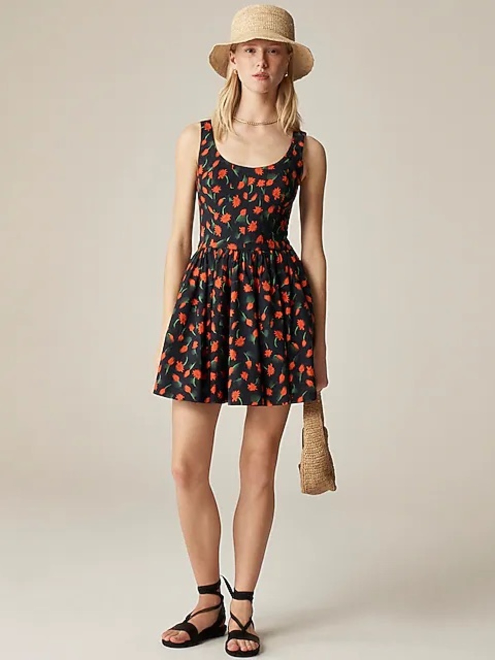 JCrew Black floral Fit and flare mini summer dress 16